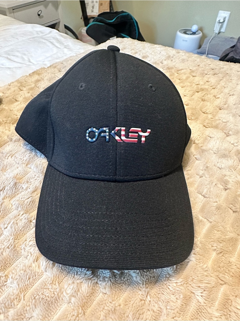Oakley Black Hat with USA Flag Logo Accent